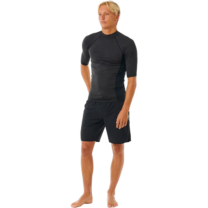 2024 Rip Curl Mens Dawn Patrol Performance UPF Short Sleeve Rash Vest 14BMRV - Black Marled